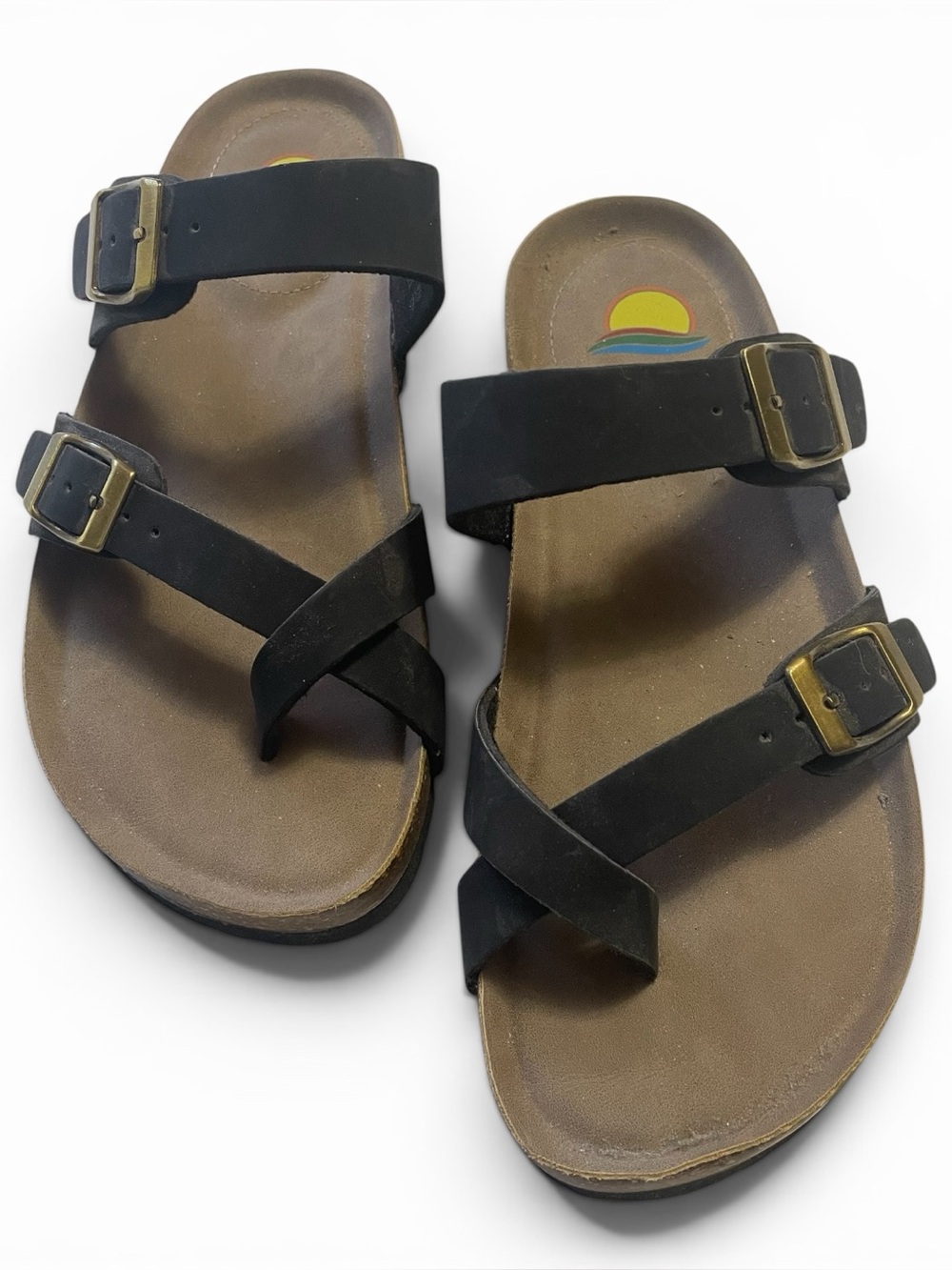 Maui Island Black Strappy Buckle Sandals Size 7M